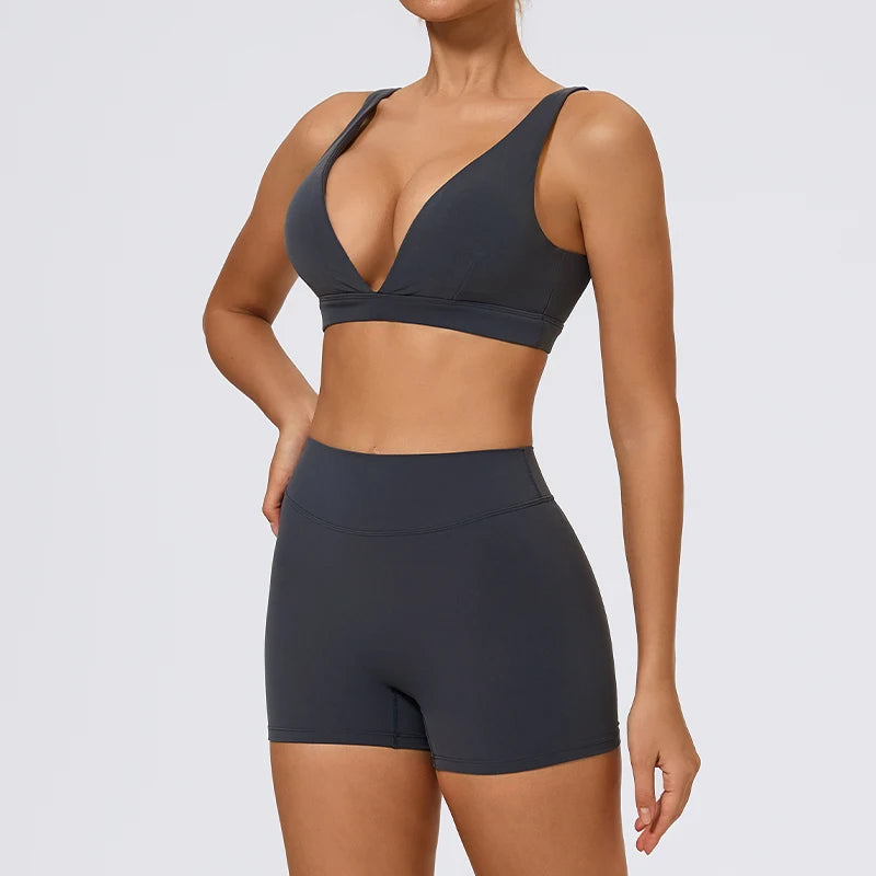 Hearuisavy Summer 2Pcs Women Sports Suit High Impact Push-Up Sports Bra Gym Yoga Tops Underwear High Waist Stretch Fitness Pants