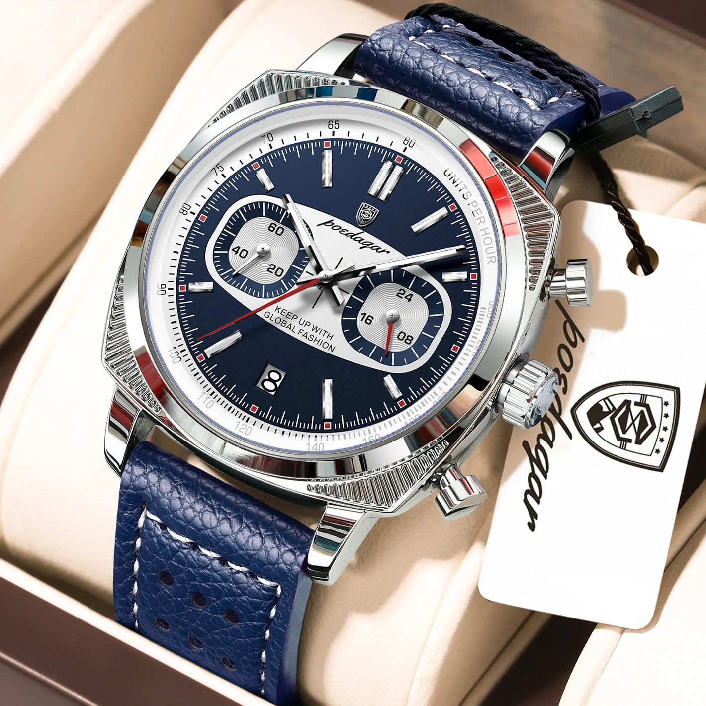 POEDAGAR Original Fashion Men Clock Luminous Waterproof Chronograph Date Watch For Man Luxury Leather Quartz Men's Watches Reloj