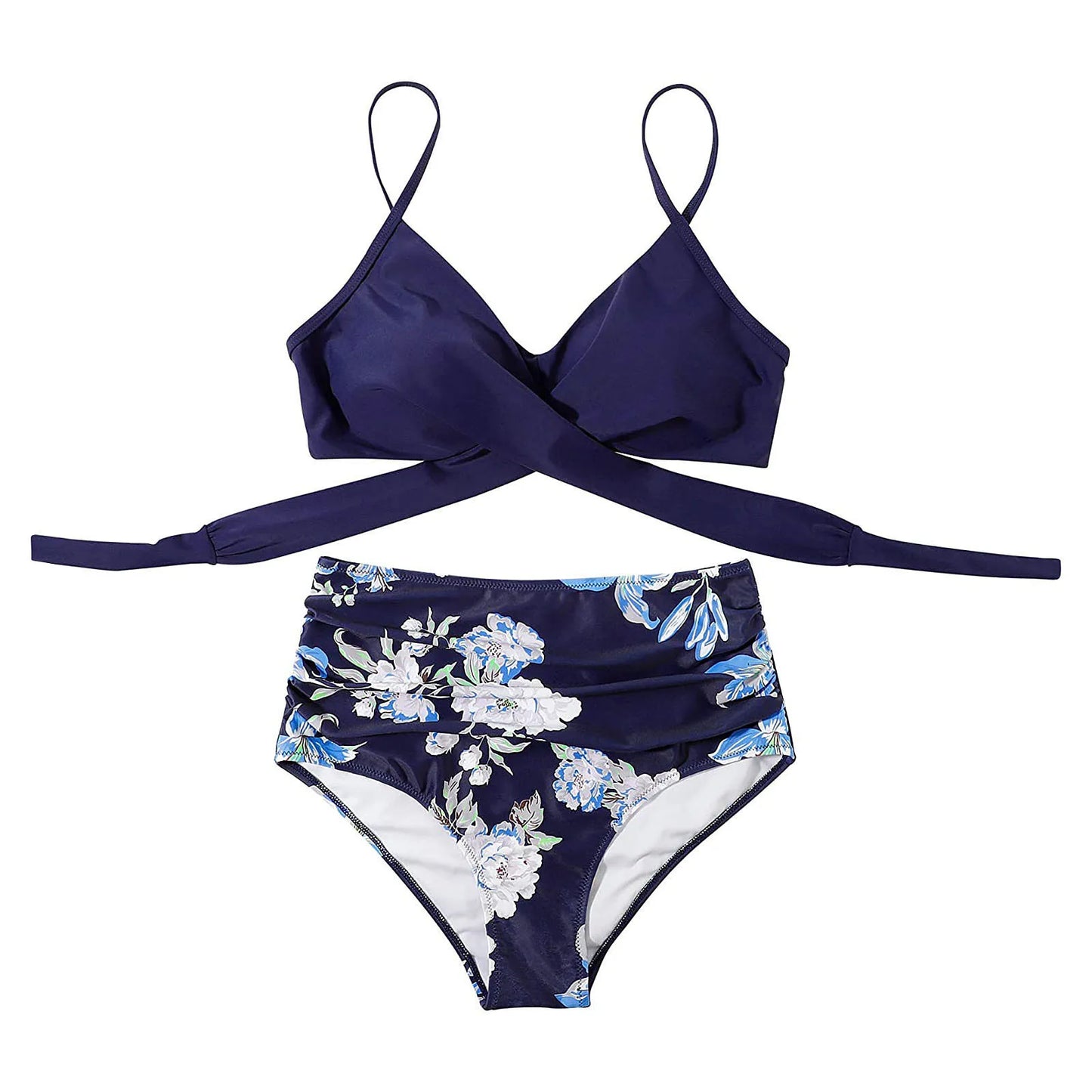 Women’s Cross High-Waisted String Floral Printed 2-Piece Bikini Set