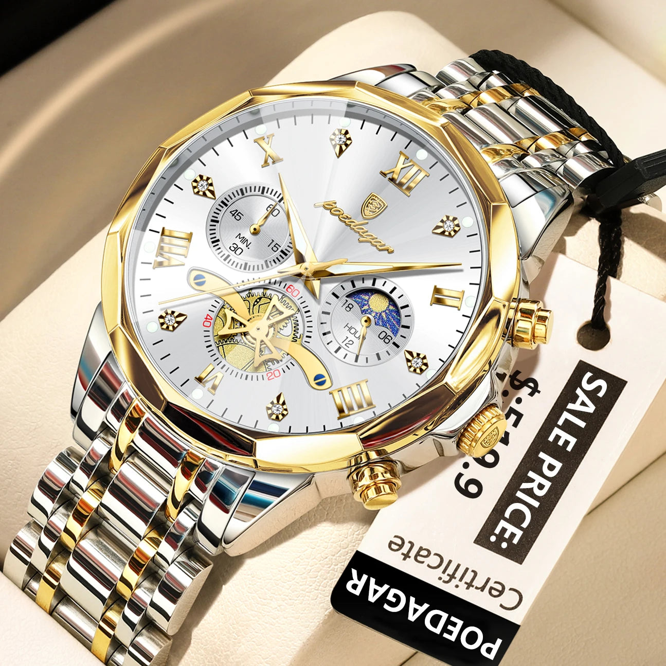 POEDAGAR Luxury Men Watch Top Original Waterproof Luminous Chronograph Man Wristwatch Stainless Steel Quartz Men's Watches Reloj