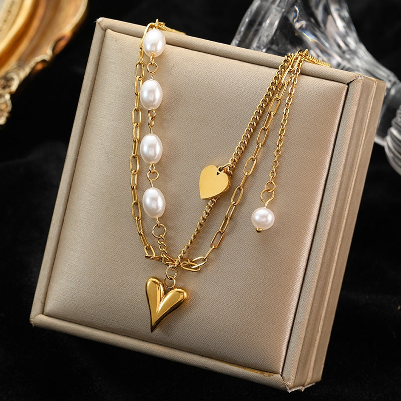 EILIECK 316L Stainless Steel Pearl Zirconia Tassel Pendant Necklace For Women Trendy Fashion Chain Choker Girls Jewelry Gifts