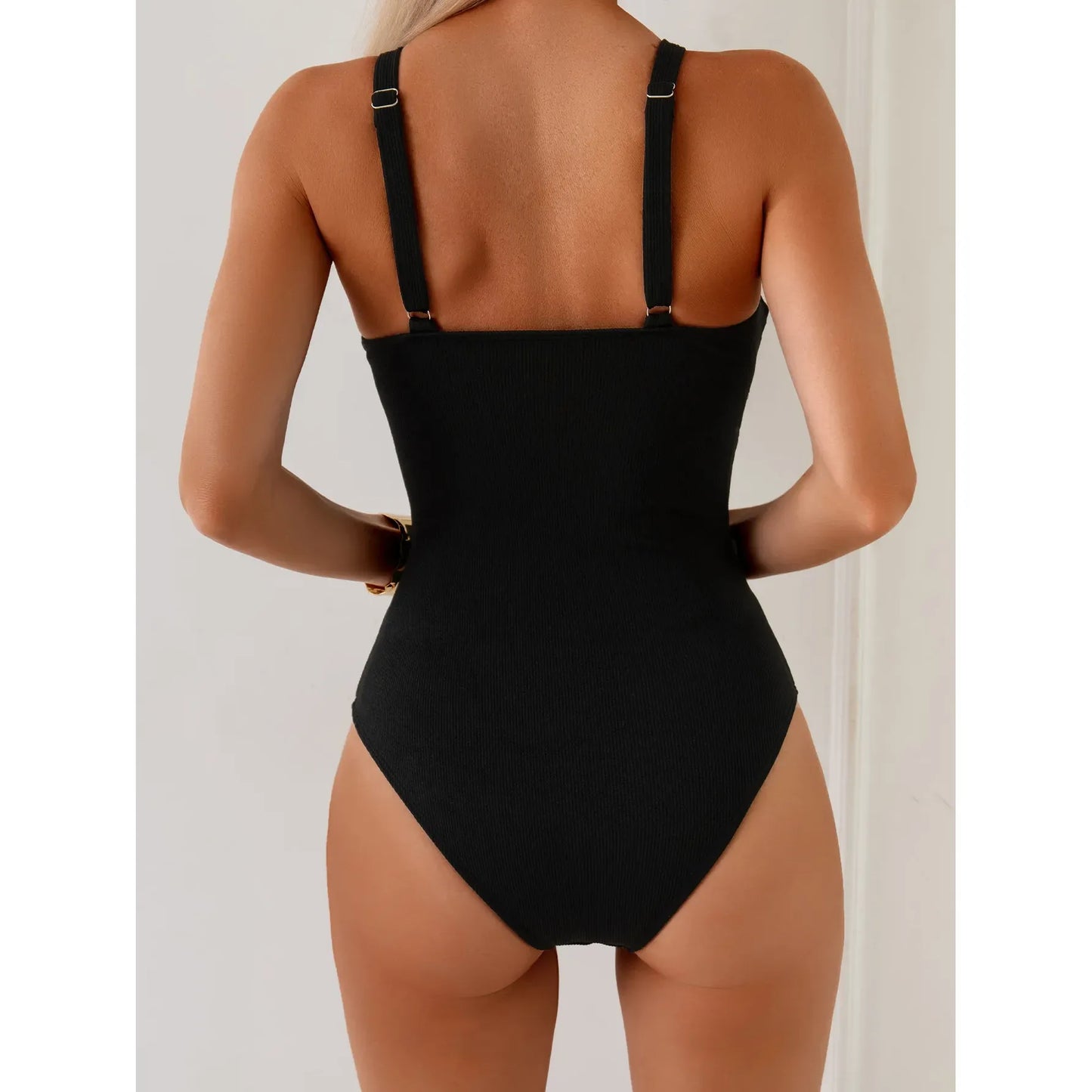 Sexy Black Swimwear Women 2026 Metal Chain Strap Hollow Out Slim Tummy Control Monokini Beach Bathing Suit One Piece Swimsuit