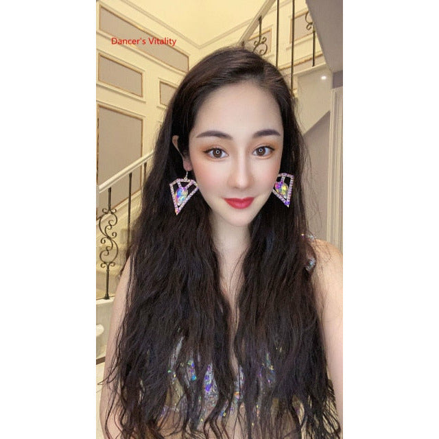 Belly Dance Accessory Womens Jewelry Bling Crystal Stones Earrings Sparkling Earrings Belly Dance Dangle Earrings 2 Pairs/Pack