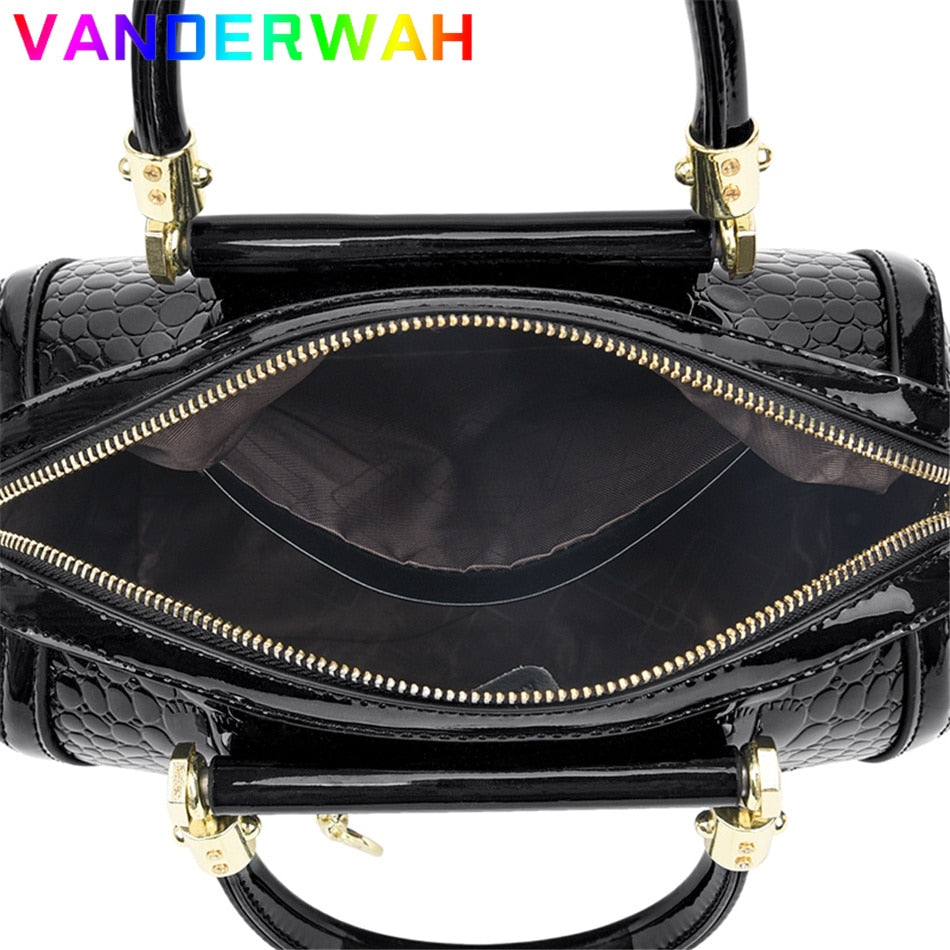 Luxury Patent Leather Handbags for Women Designer Crocodile Pattern Women&#39;s Shoulder Crossbody Bag New Ladies Messenger Purses