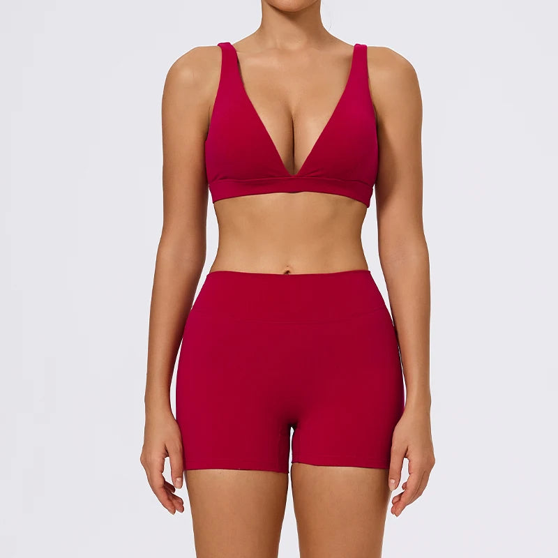 Hearuisavy Summer 2Pcs Women Sports Suit High Impact Push-Up Sports Bra Gym Yoga Tops Underwear High Waist Stretch Fitness Pants