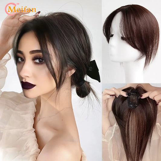 Topper With Hair Bangs Human Hair Clip In Hair Extensions Natural Looking For Daily Use Hair Accessories