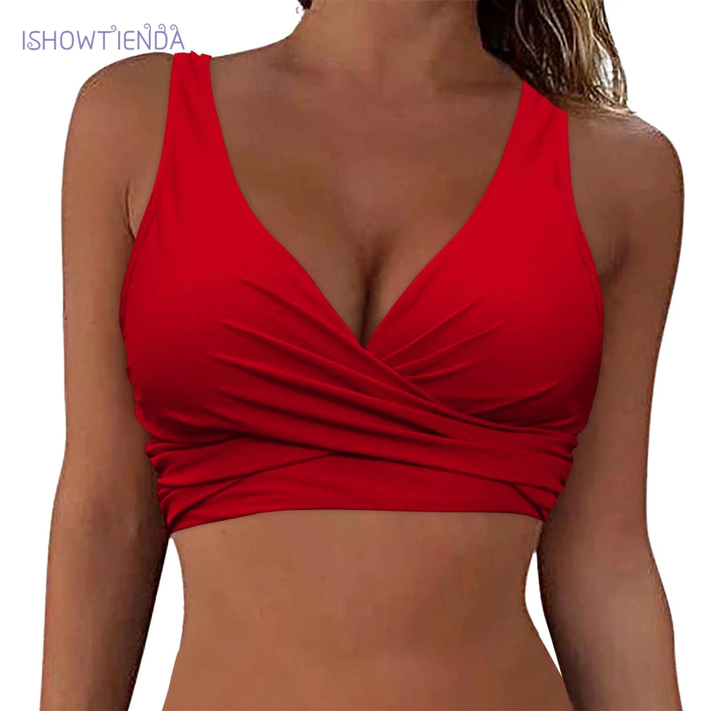 Women's new solid bikini top with Bandage shoulder straps cross small design adjustable shoulder straps fashion swimming top