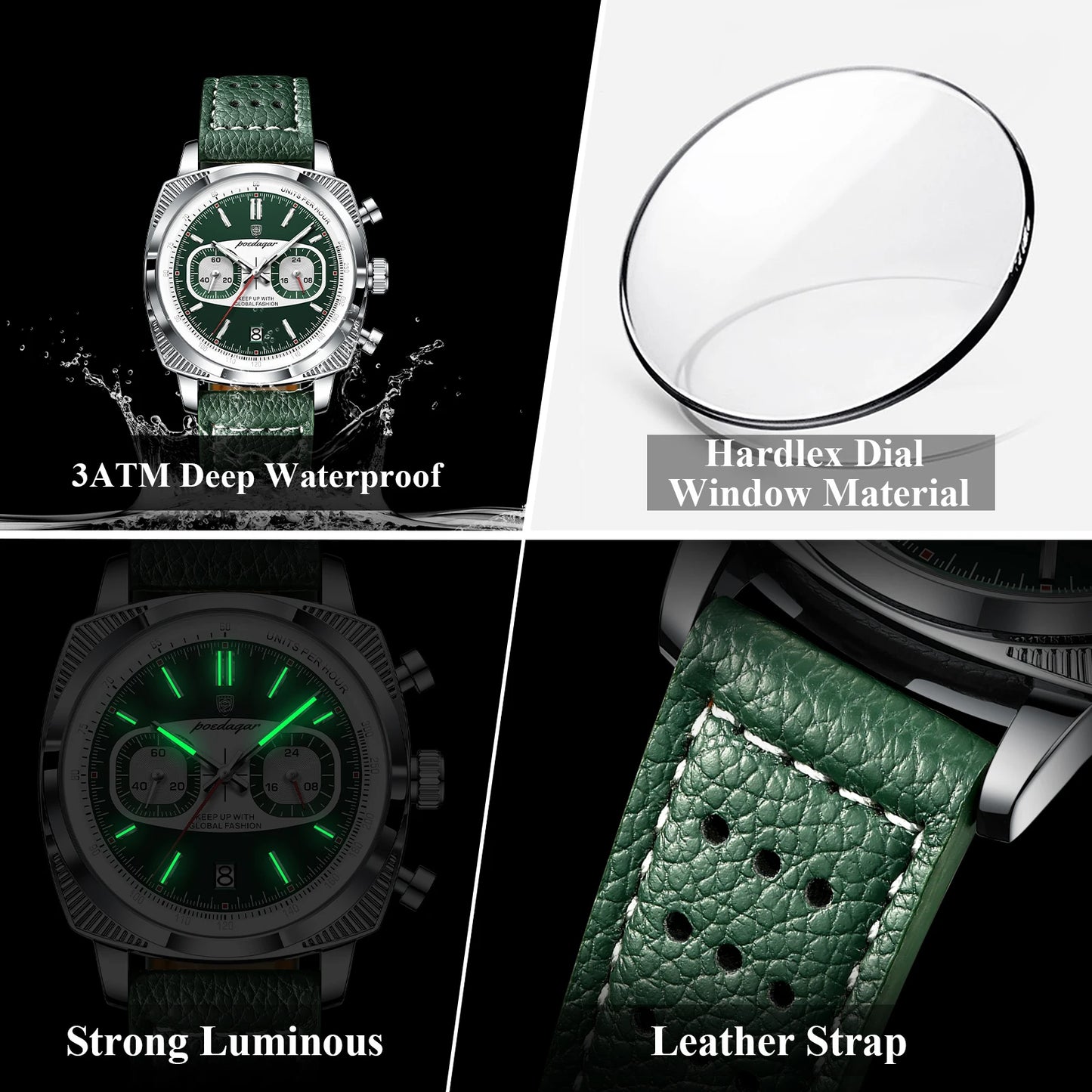 POEDAGAR Original Fashion Men Clock Luminous Waterproof Chronograph Date Watch For Man Luxury Leather Quartz Men's Watches Reloj