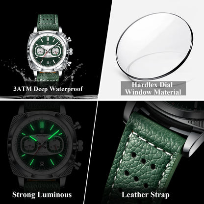 POEDAGAR Original Fashion Men Clock Luminous Waterproof Chronograph Date Watch For Man Luxury Leather Quartz Men's Watches Reloj