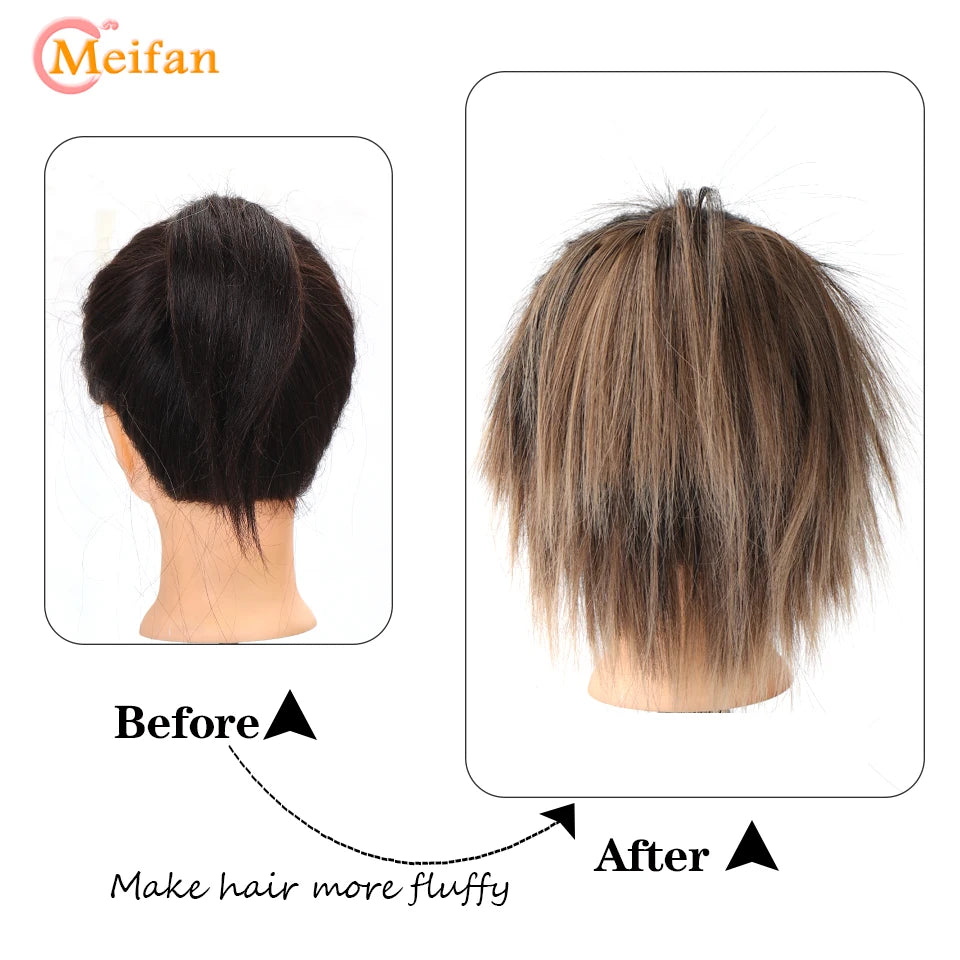 MEIFAN Synthetic Straight Chignon Messy Fluffy Hair Bun Elastic Band Hair Pieces Scrunchy Wrap Updo False Ponytail Extension