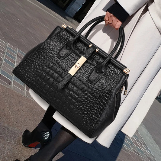 Crocodile-print leather women's bag hand bag large capacity cowhide one-shoulder cross-body bag