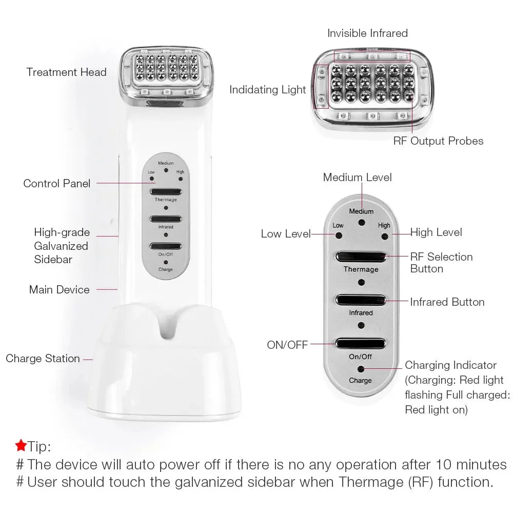 RF Beauty Device Radio Frequency Rechargeable Skin Tightening Machine Wrinkle Reduction Face Lifting Anti Aging Home Use Facial