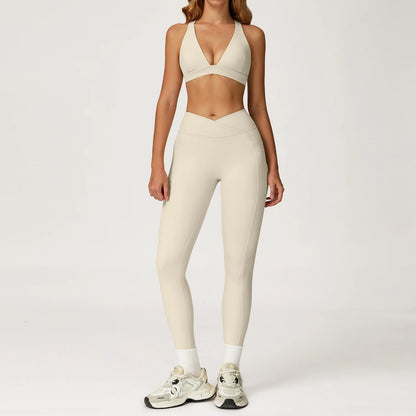 Yoga Set 2 Pieces Workout Outfits Women Clothes Fitness Sportswear Gym Tracksuit High Waist Leggings Sports Bra Athletic Wear