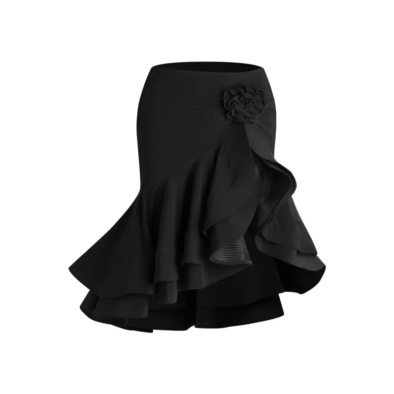 Latin Dance Tops Women Long Sleeves Tops Flower Split Skirt Rumba Samba Tango Dance Performance Wear Practice Dresses DNV19068