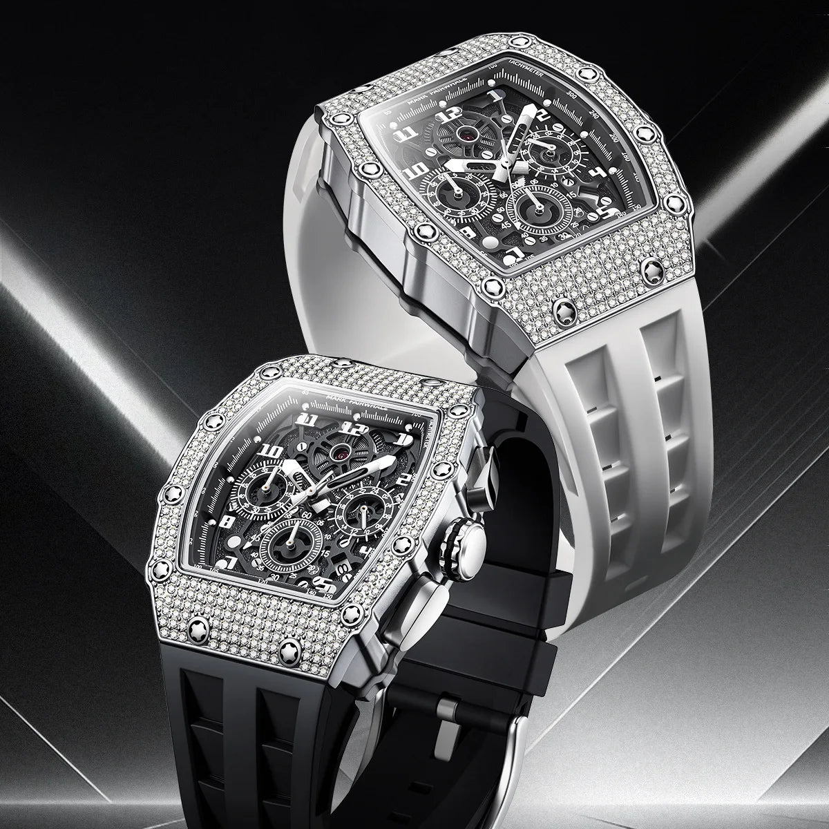 Mark Fairwhale Fashion Men's Watch Luxury Full Diamond Chronograph Sports Casual Silicone Strap Wristwatch Man 2026 New