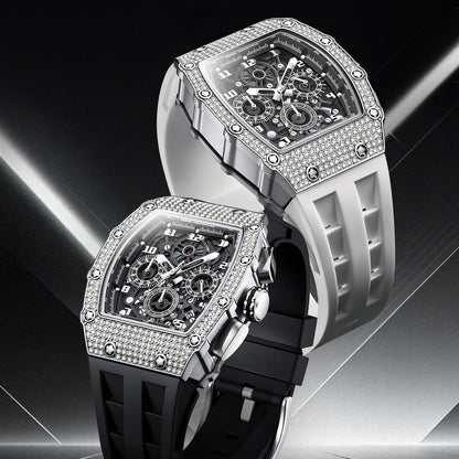 Mark Fairwhale Fashion Men's Watch Luxury Full Diamond Chronograph Sports Casual Silicone Strap Wristwatch Man 2026 New