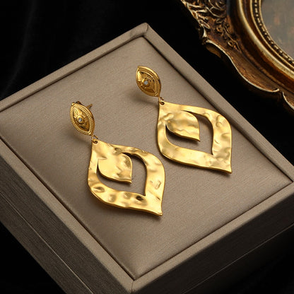 EILIECK 316L Stainless Steel Gold Color Fan Geometric Bohemian Drop Hoop Earrings For Women Charm Ear Pendant Jewelry Party Gift
