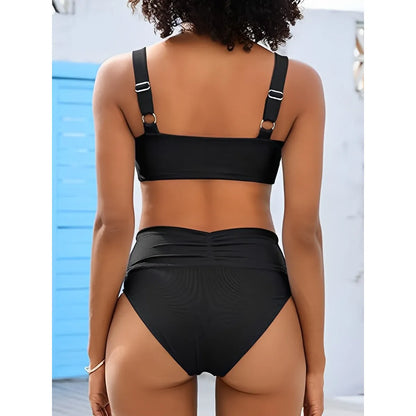 Strappy Bikinis 2026 Women High Waist Swimwear Solid Swimsuit Female Beachwear Summer Bathers Bathing Swimming Swim Suit XXL