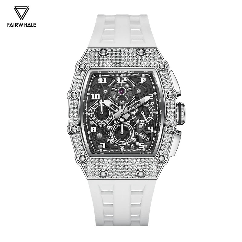 Mark Fairwhale Fashion Men's Watch Luxury Full Diamond Chronograph Sports Casual Silicone Strap Wristwatch Man 2026 New