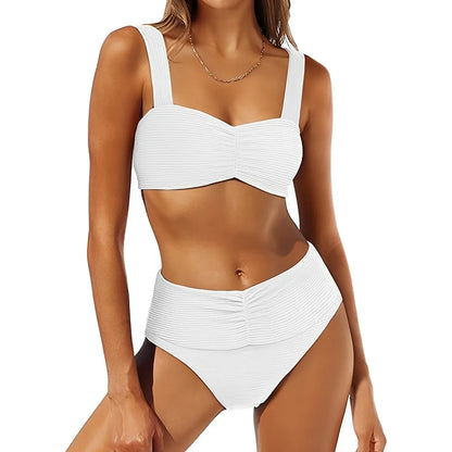 Strappy Bikinis 2026 Women High Waist Swimwear Solid Swimsuit Female Beachwear Summer Bathers Bathing Swimming Swim Suit XXL