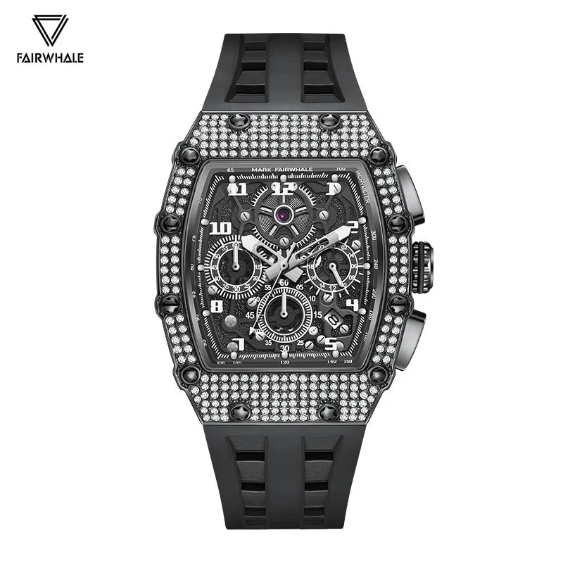 Mark Fairwhale Fashion Men's Watch Luxury Full Diamond Chronograph Sports Casual Silicone Strap Wristwatch Man 2026 New