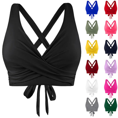 Women's new solid bikini top with Bandage shoulder straps cross small design adjustable shoulder straps fashion swimming top