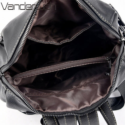 Brand Luxury Backpacks Soft Leather Waterproof Bagpack Preppy Style Young Student Bags Multifunction Mochilas Feminina Sac A Dos