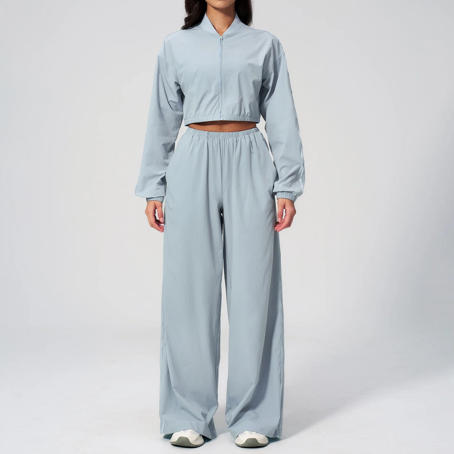 Summer New Yoga Set 2-piece Women's Fitness Set Sunscreen Long Sleeve Zipper Top Outdoor Fitness Exercise Speed Drying Pants