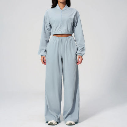 Summer New Yoga Set 2-piece Women's Fitness Set Sunscreen Long Sleeve Zipper Top Outdoor Fitness Exercise Speed Drying Pants