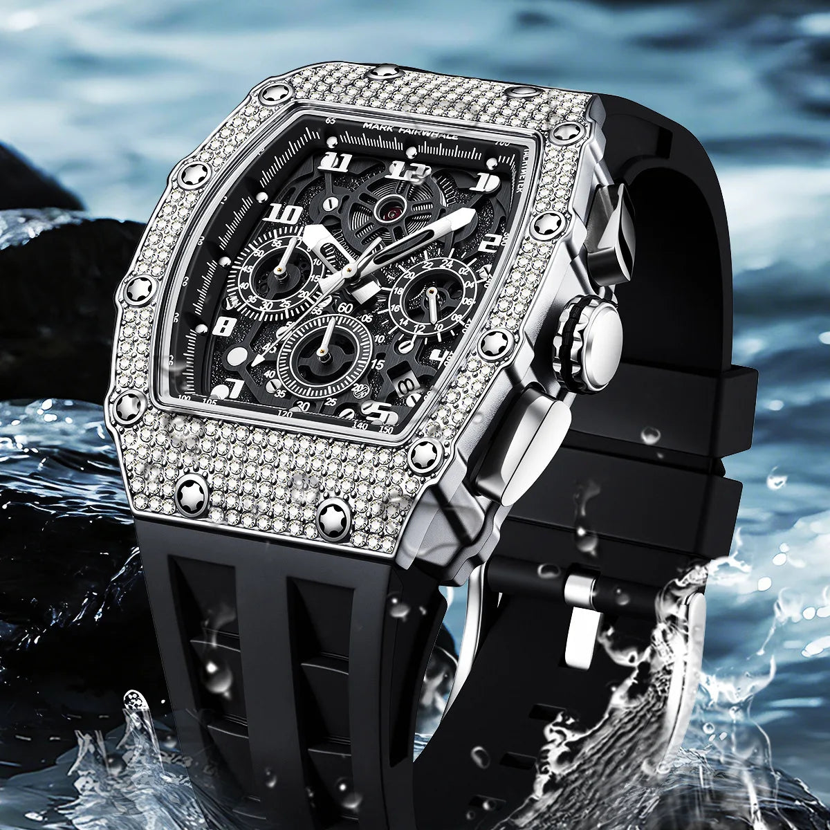 Mark Fairwhale Fashion Men's Watch Luxury Full Diamond Chronograph Sports Casual Silicone Strap Wristwatch Man 2026 New
