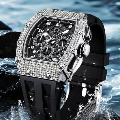 Mark Fairwhale Fashion Men's Watch Luxury Full Diamond Chronograph Sports Casual Silicone Strap Wristwatch Man 2026 New