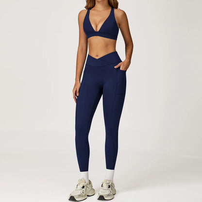 Yoga Set 2 Pieces Workout Outfits Women Clothes Fitness Sportswear Gym Tracksuit High Waist Leggings Sports Bra Athletic Wear