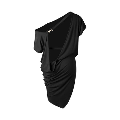 Slant Shoulder Latin Dance Dress Women Adult Dance Clothes Rumba Tango Dance Performance Costume Black Practice Dress DNV17606
