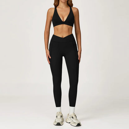 Yoga Set 2 Pieces Workout Outfits Women Clothes Fitness Sportswear Gym Tracksuit High Waist Leggings Sports Bra Athletic Wear