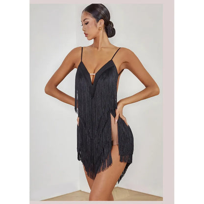ZYM fringe latin dress competition salsa dress cha cha dress new latin dress wine red black green blue 2420