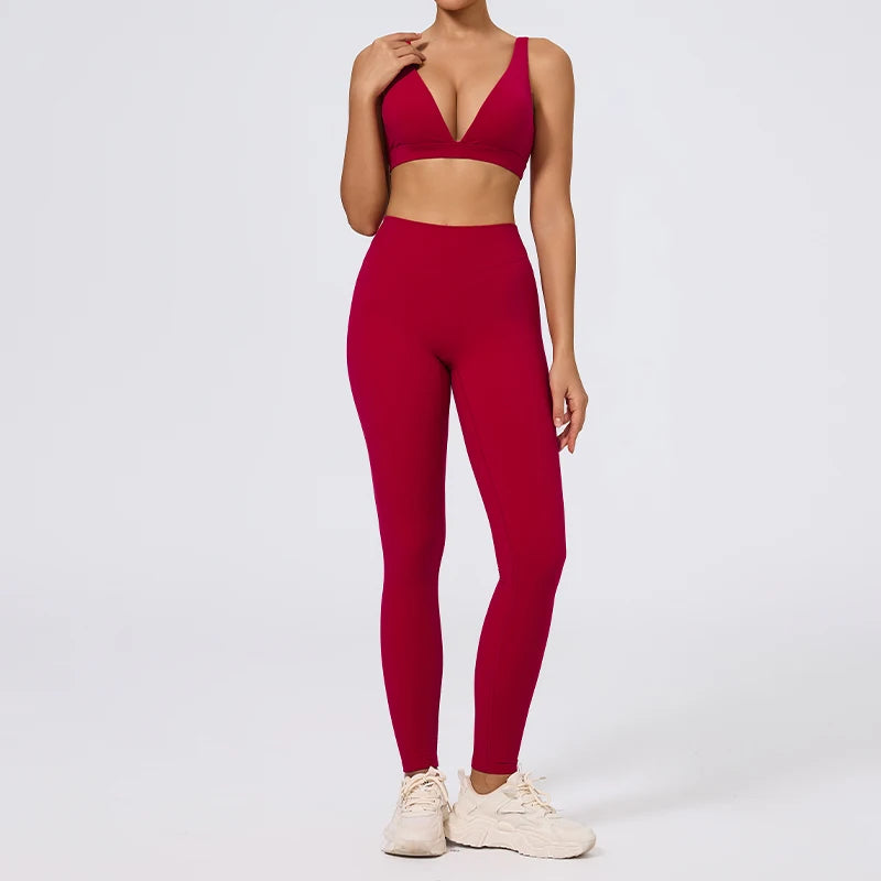 Hearuisavy Summer 2Pcs Women Sports Suit High Impact Push-Up Sports Bra Gym Yoga Tops Underwear High Waist Stretch Fitness Pants