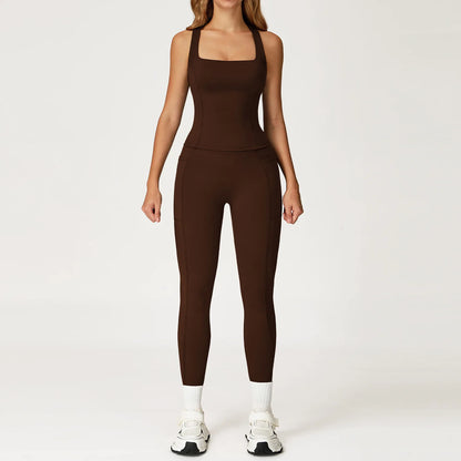 Yoga Set 2 Pieces Workout Outfits Women Clothes Fitness Sportswear Gym Tracksuit High Waist Leggings Sports Bra Athletic Wear