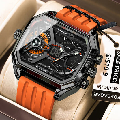POEDAGAR Top Luxury Men Clock LED Calendar Week Luminous Man Wristwatch Electronic Rectangle Silicone Strap Quartz Men's Watches