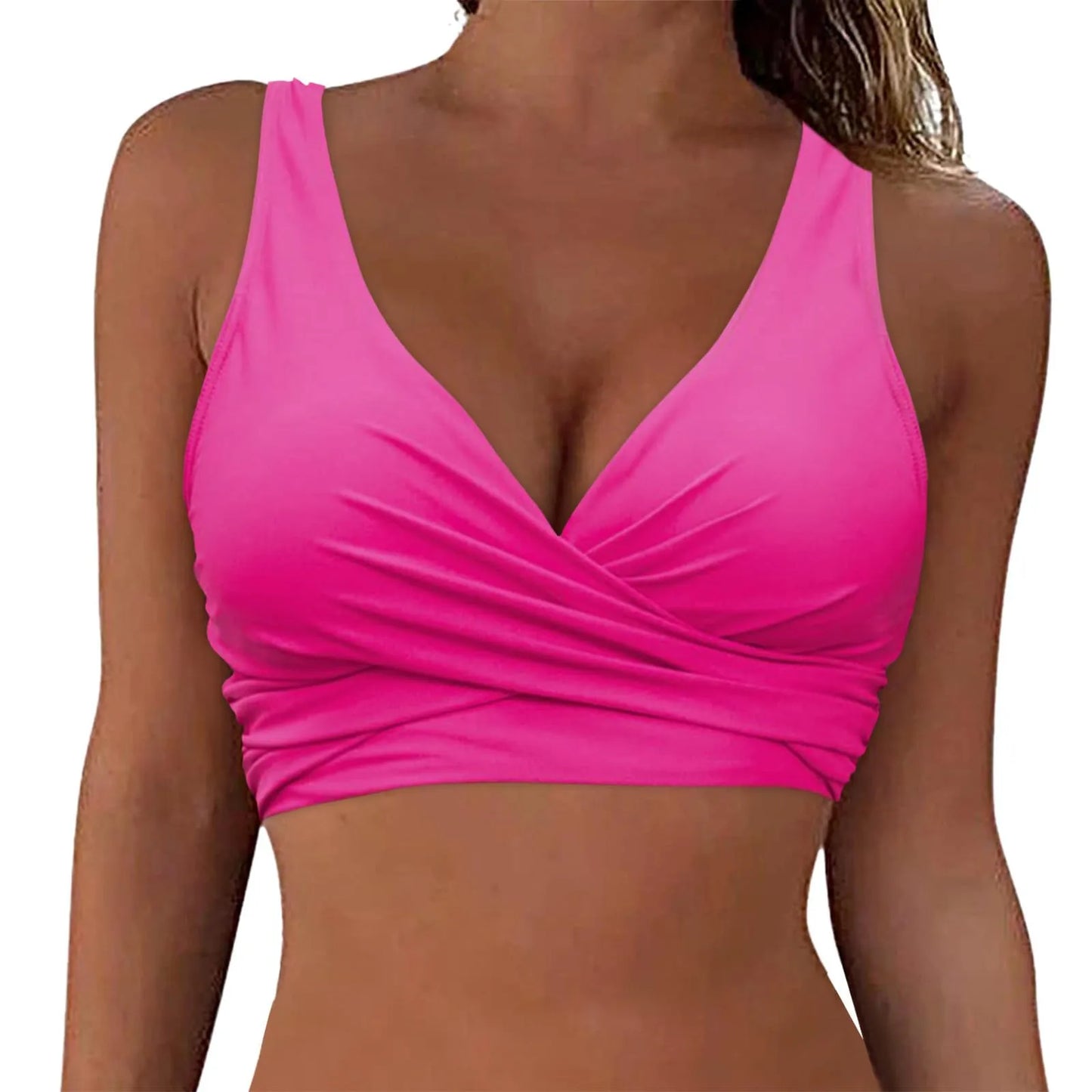 Women's new solid bikini top with Bandage shoulder straps cross small design adjustable shoulder straps fashion swimming top