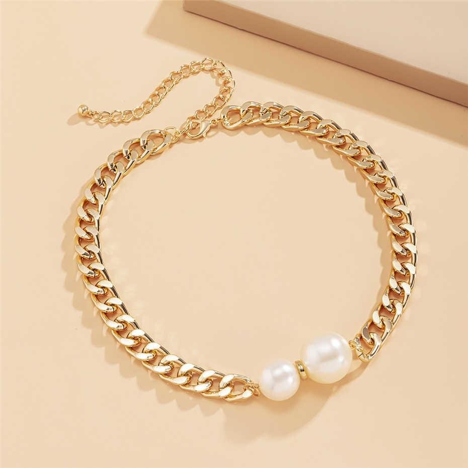European and American Fashion Smooth Cuban Chains Necklaces Women Gothic Round Pearl Pendant Necklace Girl Choker Jewellery Gift