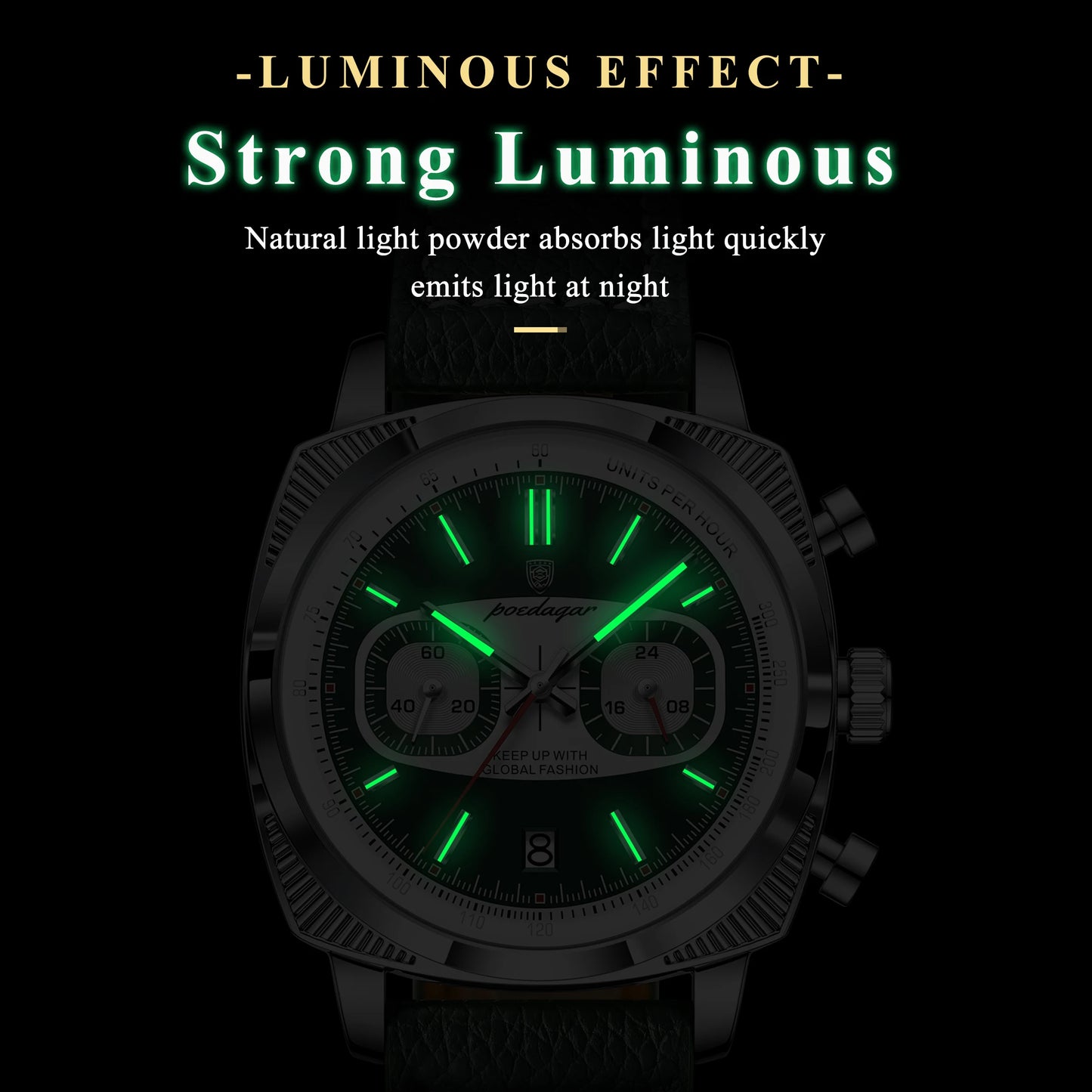 POEDAGAR Original Fashion Men Clock Luminous Waterproof Chronograph Date Watch For Man Luxury Leather Quartz Men's Watches Reloj