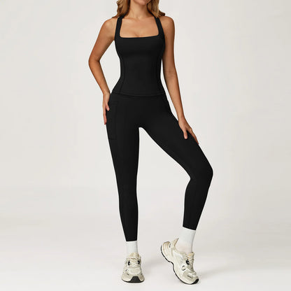 Yoga Set 2 Pieces Workout Outfits Women Clothes Fitness Sportswear Gym Tracksuit High Waist Leggings Sports Bra Athletic Wear