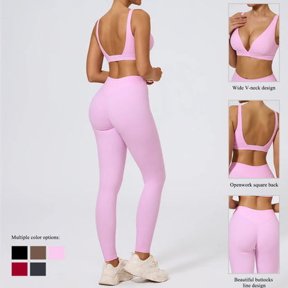 Hearuisavy Summer 2Pcs Women Sports Suit High Impact Push-Up Sports Bra Gym Yoga Tops Underwear High Waist Stretch Fitness Pants