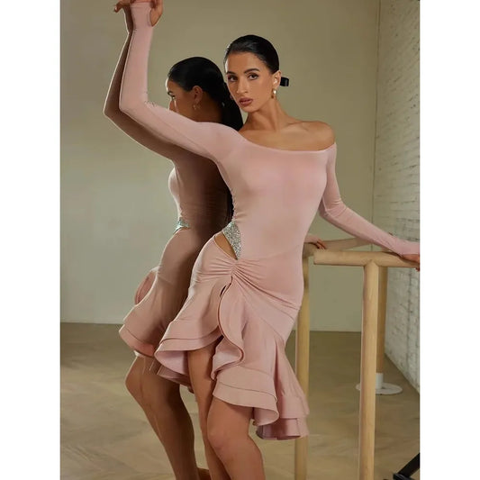ZYM New Latin Dance Performance Dress Pink Black Stylish Dancewear with Bra & Pants ZYMdancestyle #23126
