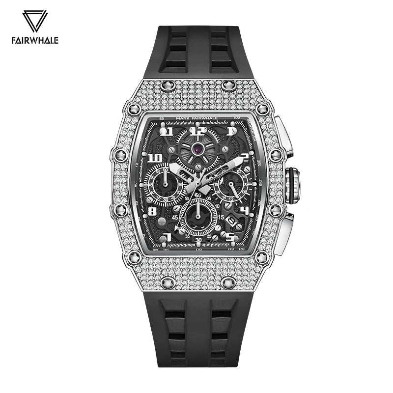 Mark Fairwhale Fashion Men's Watch Luxury Full Diamond Chronograph Sports Casual Silicone Strap Wristwatch Man 2026 New