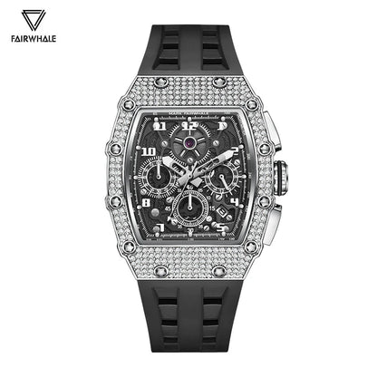 Mark Fairwhale Fashion Men's Watch Luxury Full Diamond Chronograph Sports Casual Silicone Strap Wristwatch Man 2026 New