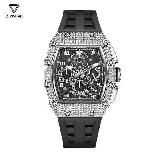 Mark Fairwhale Fashion Men's Watch Luxury Full Diamond Chronograph Sports Casual Silicone Strap Wristwatch Man 2026 New