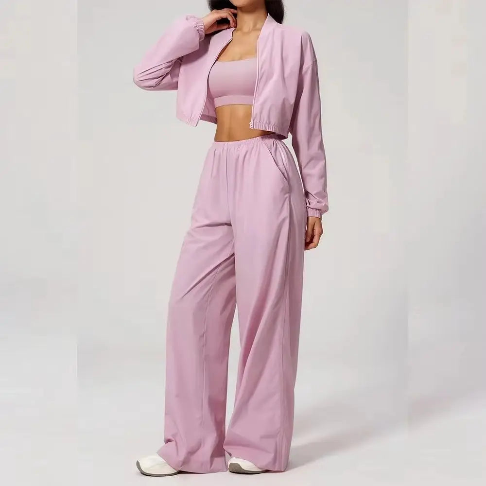 Summer New Yoga Set 2-piece Women's Fitness Set Sunscreen Long Sleeve Zipper Top Outdoor Fitness Exercise Speed Drying Pants