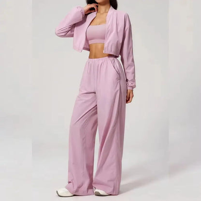 Summer New Yoga Set 2-piece Women's Fitness Set Sunscreen Long Sleeve Zipper Top Outdoor Fitness Exercise Speed Drying Pants