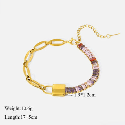 EILIECK 316L Stainless Steel Heart Lock Butterfly Colored Zirconia Bracelet For Women Girl Fashion Bangles Wrist Jewelry Gift